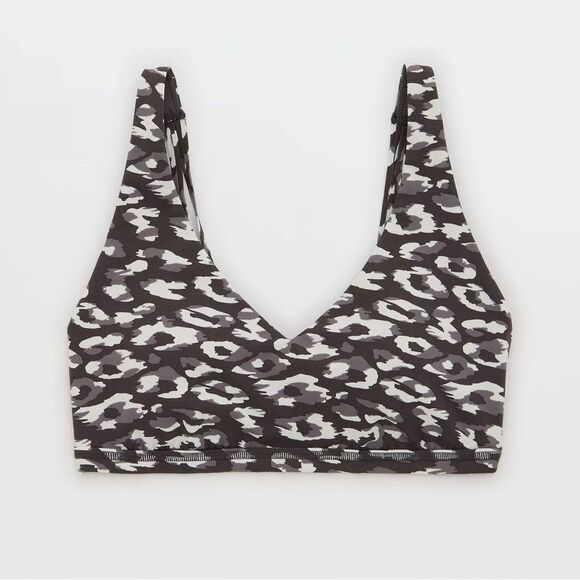 Aerie Goals Plunge Sports Bra Gray Leopard Print | Size S | NEW - Picture 2 of 9